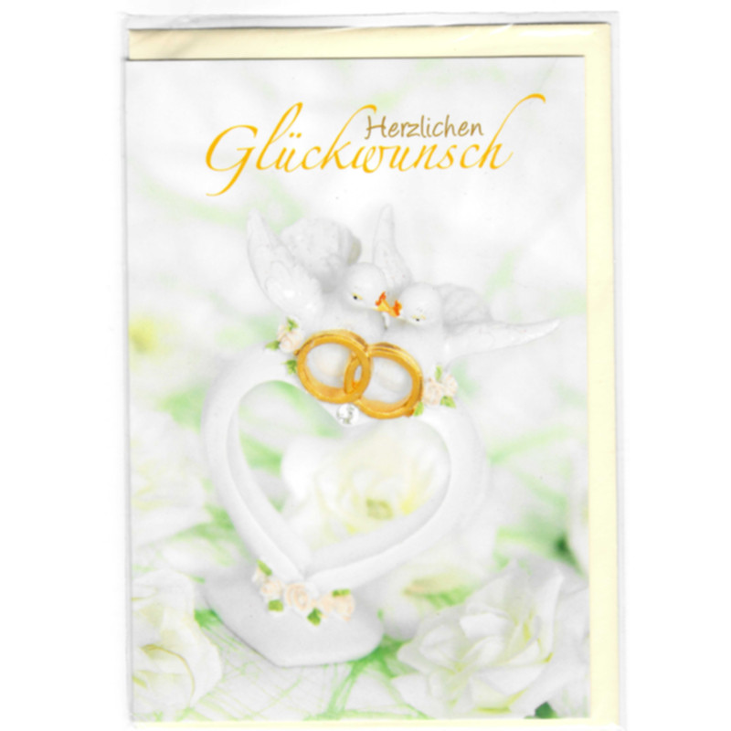 Hochzeitsbillet mit Kuvert Weiße Tauben & Goldene Ringe Herzlichen Glückwunsch